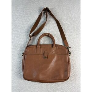 Mark & Graham‎ Pebbled Leather Briefcase Laptop Bag Brown Crossbody Messenger